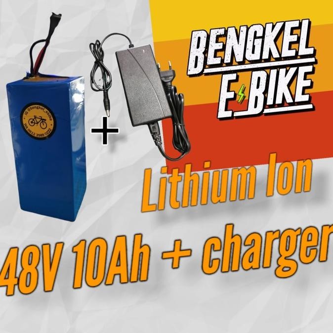 Battery Sepeda Listrik 48V 10Ah Baterai Lithium Litium Ion + Charger New Stok