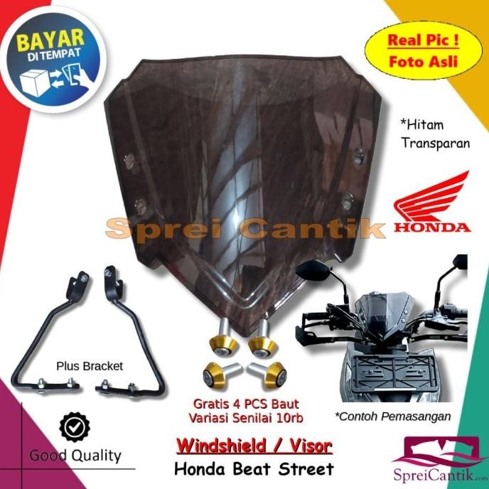 Visor Windshield Beat Street Plus Bracket - Winsil Kaca Depan Variasi Motor HONDA Bonus Baut Siap Ki