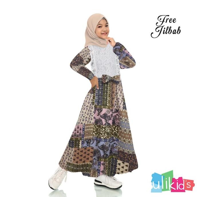 ULIKIDS GAMIS ANAK MOTIF BATIK KOMBINASI SATIN VELVET DAN KATUN JEPANG GAMIS ANAK LEBARAN 2025 BUSAN