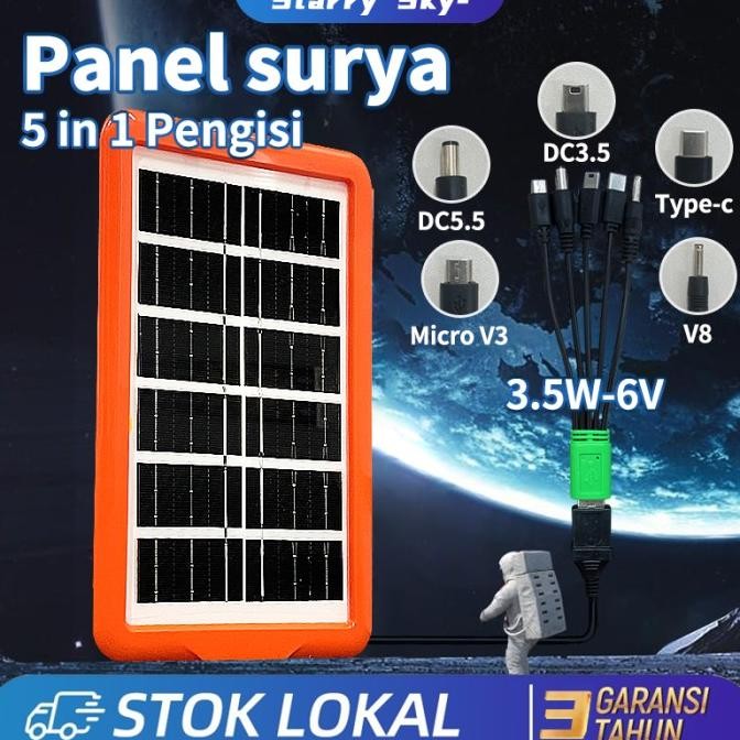 Solar Panel 5 in 1 Pengisi Solar Cell Panel Surya 6V 3.5Wp Polisilikon