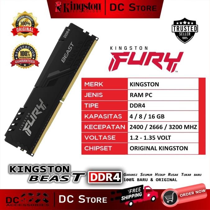 CO RAM PC KINGSTON FURY BEAST DDR4 16GB HYPERX FURY PC MEMORY