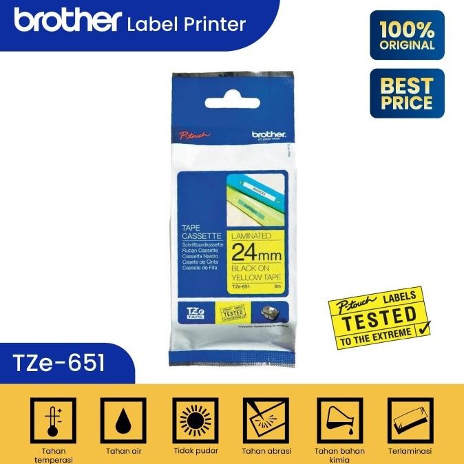 

CO Brother Label Tape TZE-651 24MM Black On Yellow