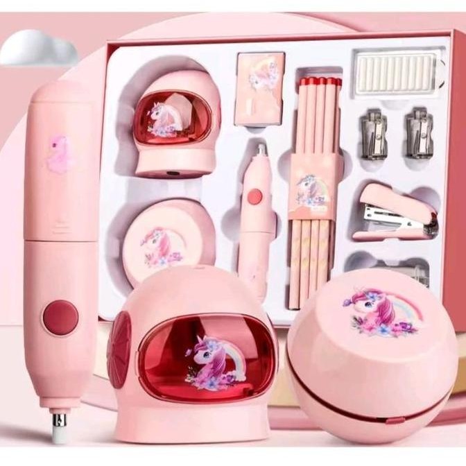 

diskon! electronic stationery set / set alat tulis elektrik rautan penghapus pensil