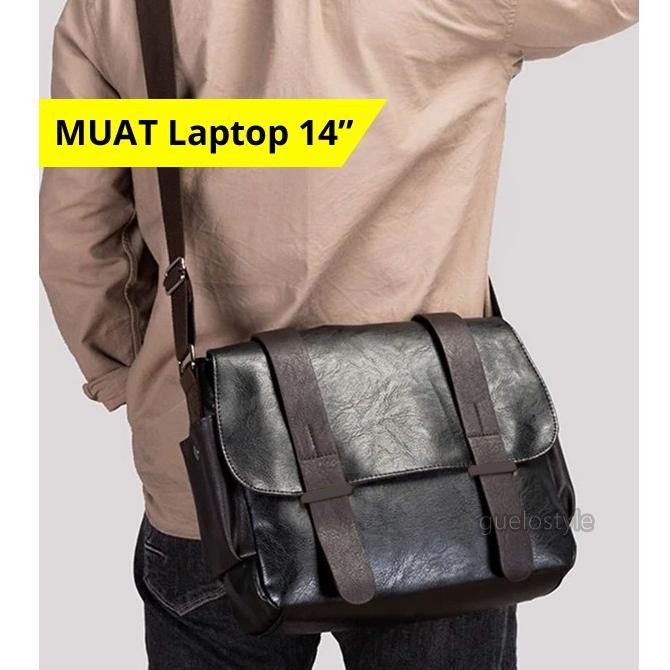 new tas selempang kulit hitam laptop 14 inch