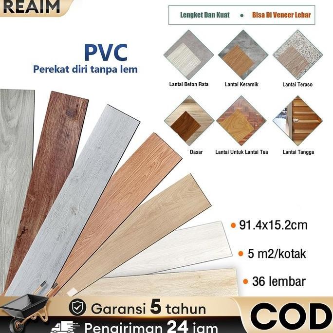 Reaim [36 Buah/1 Kotak] Pvc Floor Vinyl Lantai Stiker 91.4Cmx15.2Cm Vynil Flooring Stiker Lantai Vin