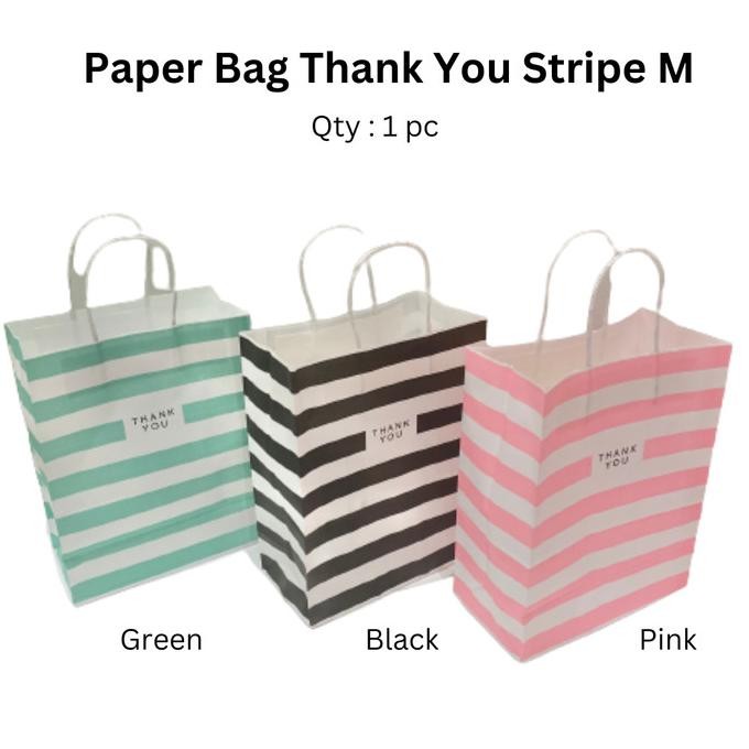 

*****] Paper Bag Thank you Stripe M 1pc /Kantong Kertas/Shop Bag/Goodie Bag
