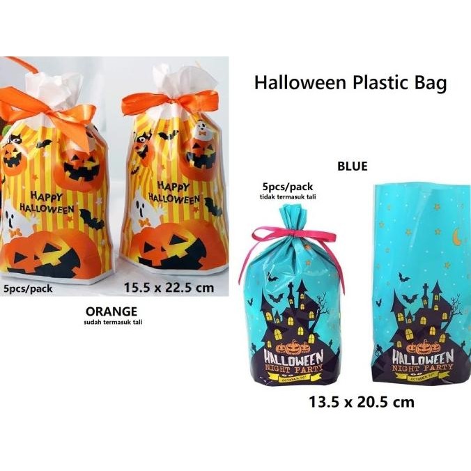 

><><><] Plastic Bag Goodie Bag Halloween Kantong Trick or Treats 5pcs