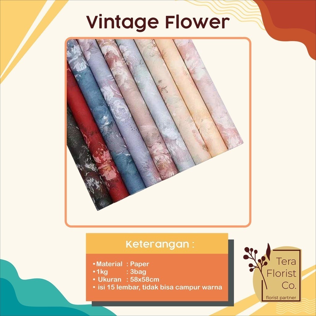 

15 Lembar Cellophane Vintage Flower Kertas Bunga Flower Wrapping Kertas Buket Wrap Paper Bungkus Bouquet Waterproof Pembungkus Kado P.MJHY