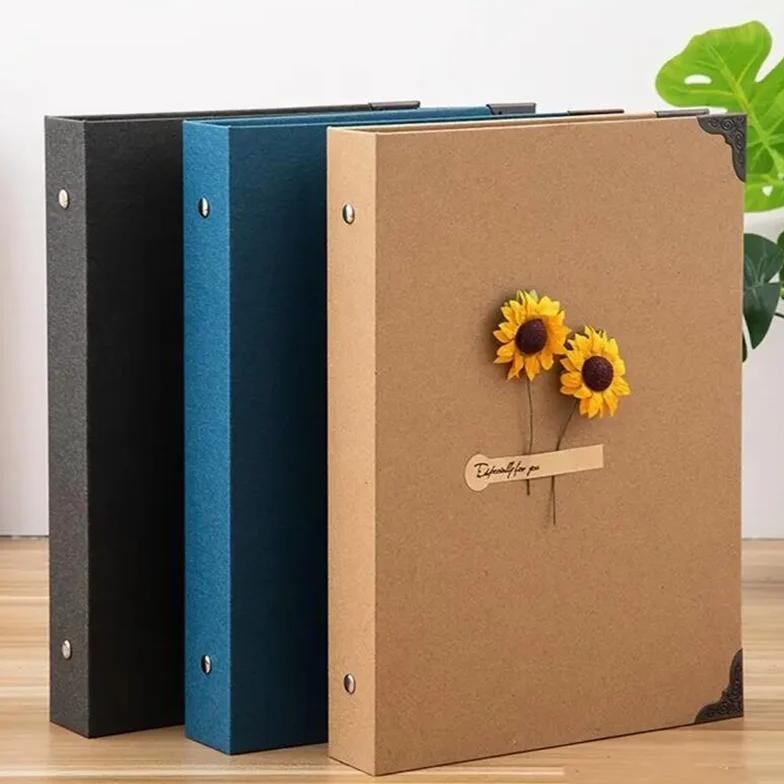 

Retro DIY Loose Leaf Photo Album 30 Sheets Black Cardboard Manual Pasted Sunflower Album Fujifilm Instax Mini Film Home Decor