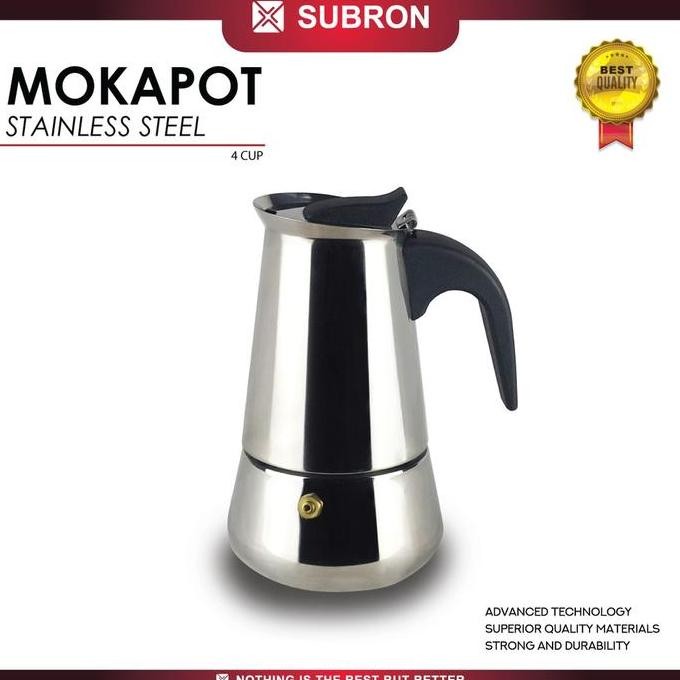 CO SUBRON Manual Espresso Coffee Maker Mokapot Stainless 4 Cup 200ML Alat Kopi