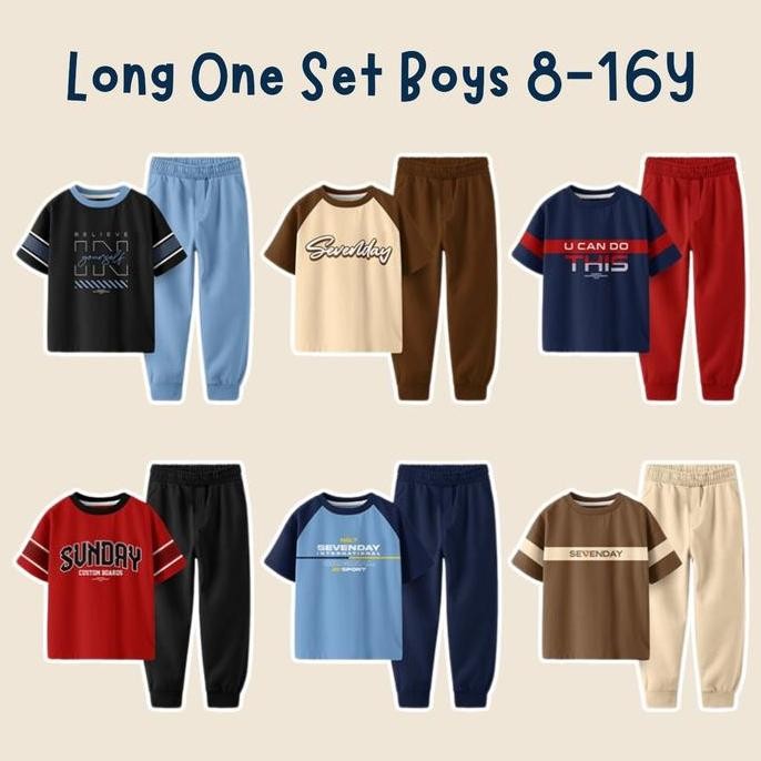 Grosir 8-16Th Setelan Kaos Piyama Celana Panjang Abg Remaja Paddle One Set Anak Baju