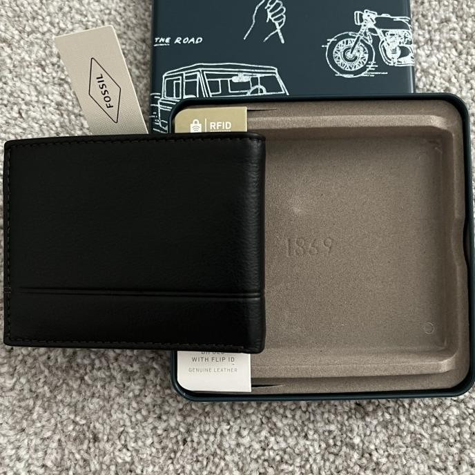 Grosir Nwt Dompet Pria Fossil Brooks Rfid Black With Tin Box