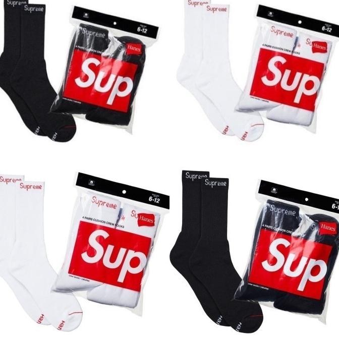 Supreme X Hanes Crew Socks Kaos Kaki 100% Originals Original Dan Terpercaya