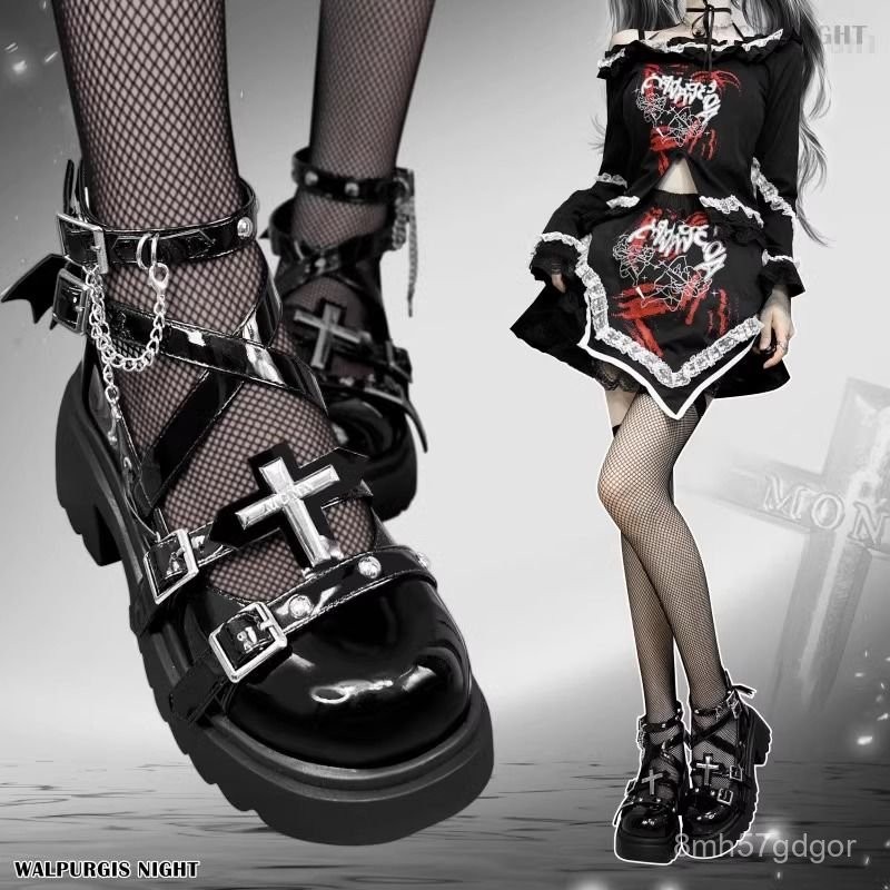 Black Rock Sweet Cool Gothic Girl Spicy Original Punk Round Toe Thick Sole Platform Shoes y2k Rivet 