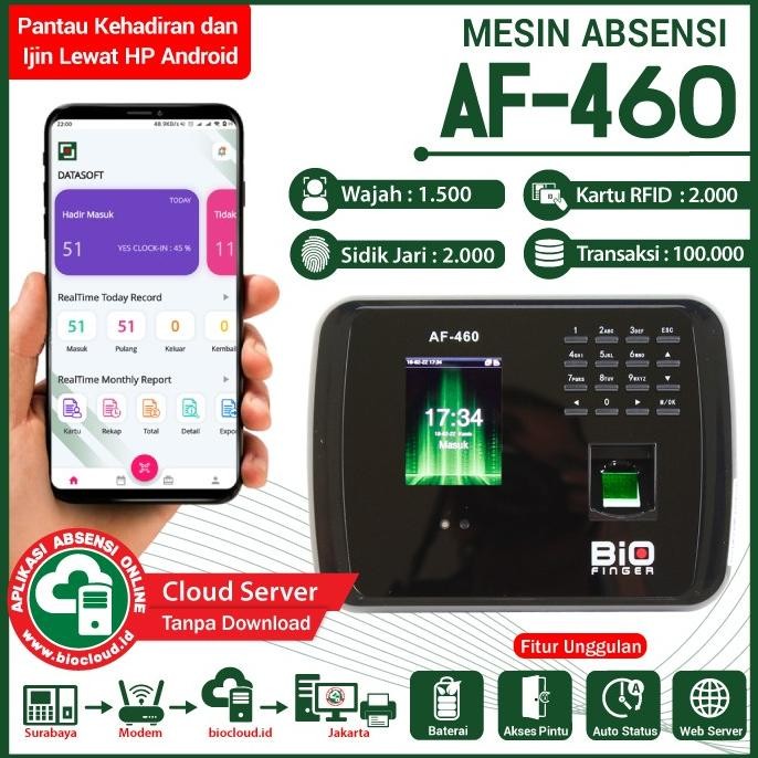 DISKON Mesin Absensi Wajah Jari Kartu BioFinger AF-460 USB LAN Cloud Baterai