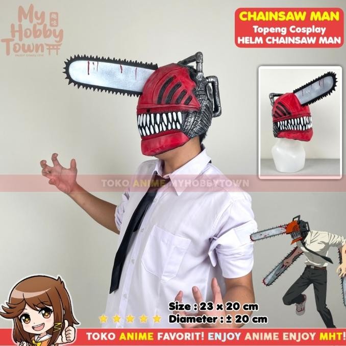 Topeng Anime Cosplay Kepala Chainsaw Man Denji Mask Hat Helmet Helm