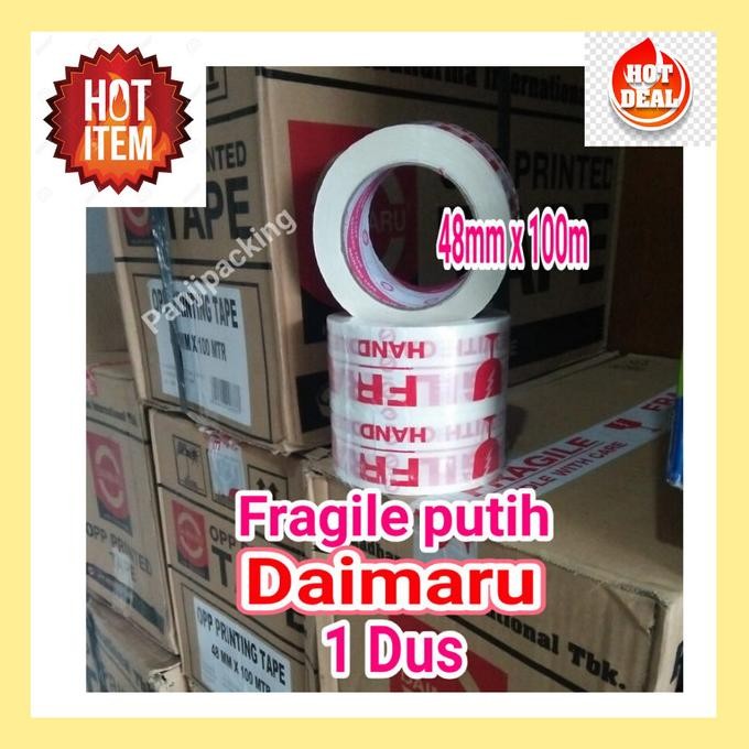 

PROMO Lakban Fragile Daimaru Putih 2 inch (2") x 100m 1 DUS 48 ROLL ASLI