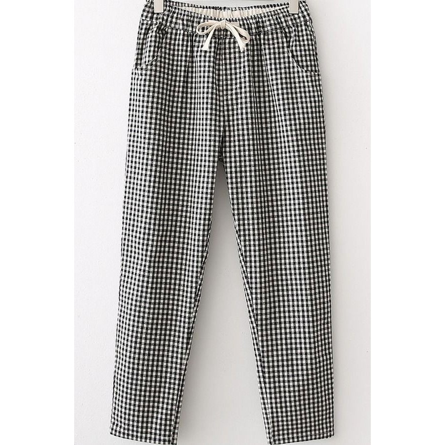 Celana Pendek Kasual Kotak-kotak Gaya Korea Wanita