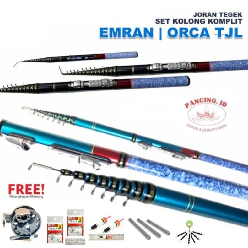 SPECIAL Sepaket Joran Tegek Set Kolong EMRAN/ORCA TJL Ruas Pendek Bahan Fiber Kuat Ringan dan Reel T