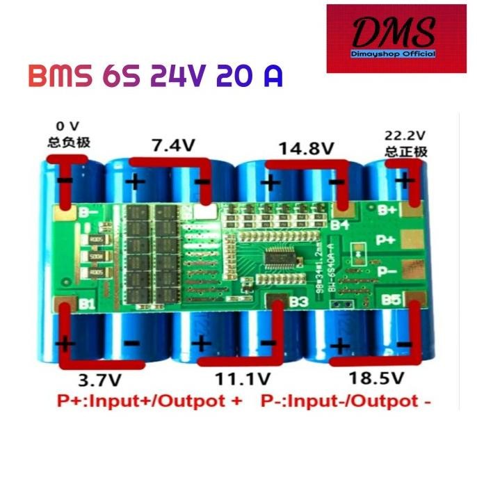 MODUL BMS 6S 24V 40A BATERAI LITHIUM 18650