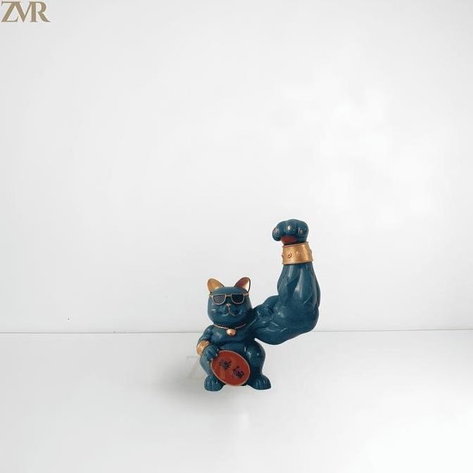 [ZEVER] Muscle Lucky Cat | Patung Pajangan Kucing Hoki | Dekorasi Toko Hiasan Bawa Hoki | Kucing Ber