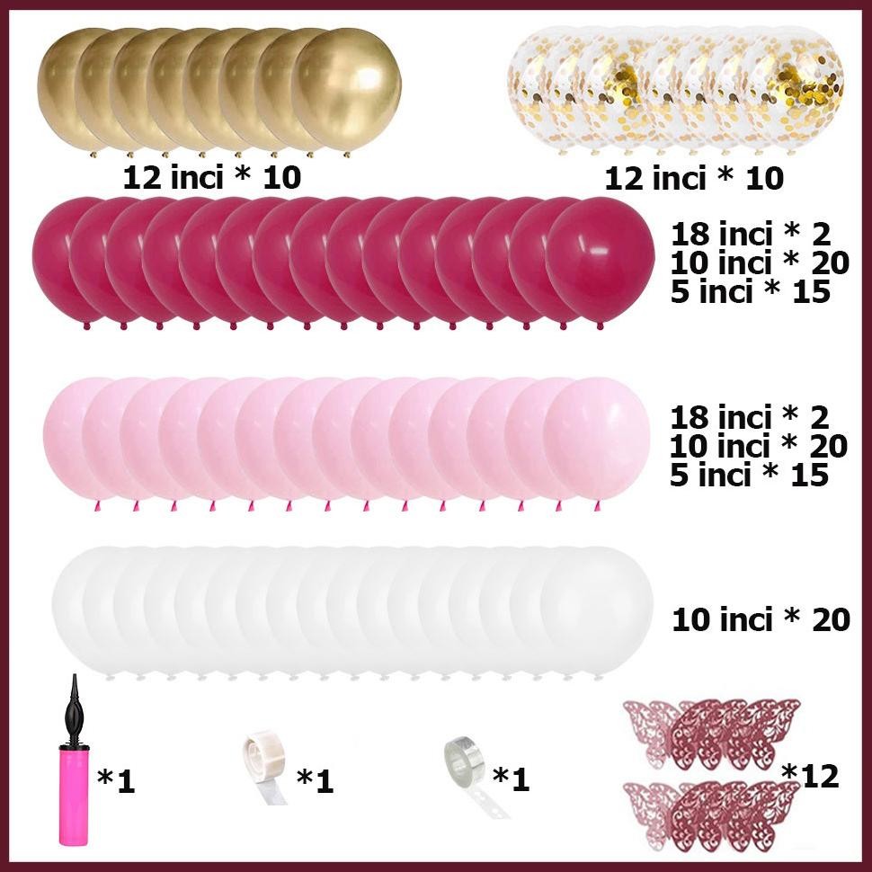 BISA COD hadiah gratis(pompa balon, titik lem balon, rantai balon)126 pcs Balon ulang tahun  Dekoras