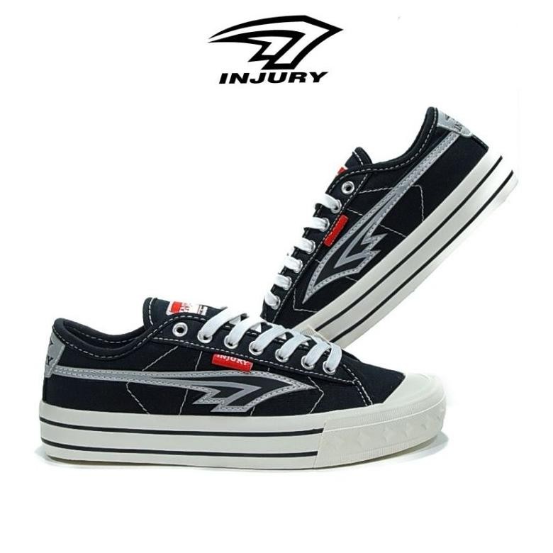 SDR- Injury - Sepatu Sneakers Kasual Pria Wanita Sepatu Sekolah Pria Wanita Everest Hitam Putih FLAS