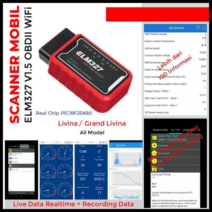 Terlaris Scanner Mobil Elm327 V1.5 Chip Ori Obd2 Grand Livina Connect + Setting Good Quality
