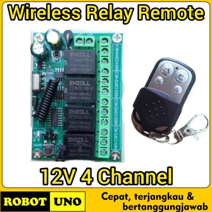 HARGA DISC - 433Mhz 12V 4CH Wireless  RF Relay Switch + Remote 4Ch RF Control Penerima Receiver
