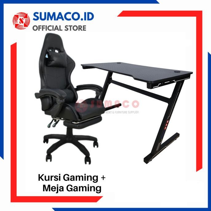 HARGA DISC - Meja dan Kursi Set Gaming || Yasika - YGS-01 (Hitam)