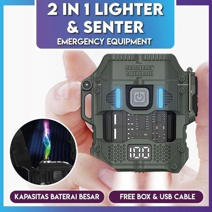 Senter Korek Api Elektrik 220Lm 2in1 Plasma Lighter Camping Hiking TER