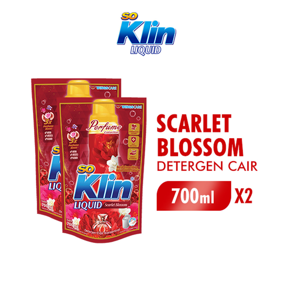 Soklin Deterjen Cair Perfume Merah Scarlet Blossom Pouch 700 ml x2
