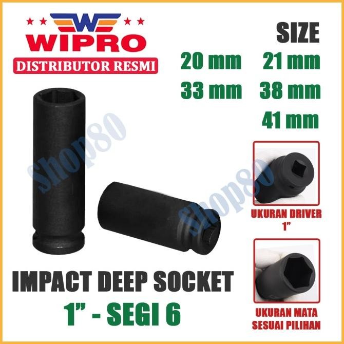 MURAH Wipro Mata Kunci Shock Impact Panjang Sok 1" 6PT 20 21 33 38 41 mm