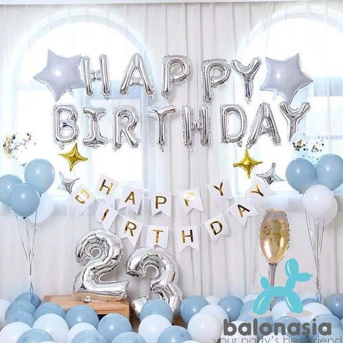 Sale Balonasia Balon Grey And White Party Set Gold