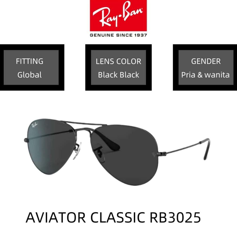 100 Asli kacamata hitam RayBan AVIATOR Orinal RB3025 Black Black Sunglasses Logam uv pria wanita