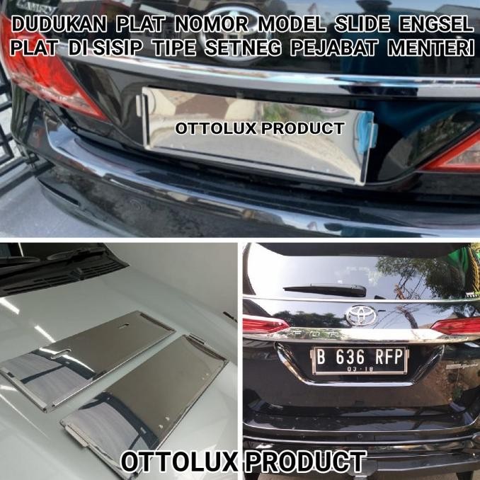 HARGA DISC - DUDUKAN PLAT NOMOR MOBIL STAINLES MODEL LIPAT ENGSEL TIPE PEJABAT VIP