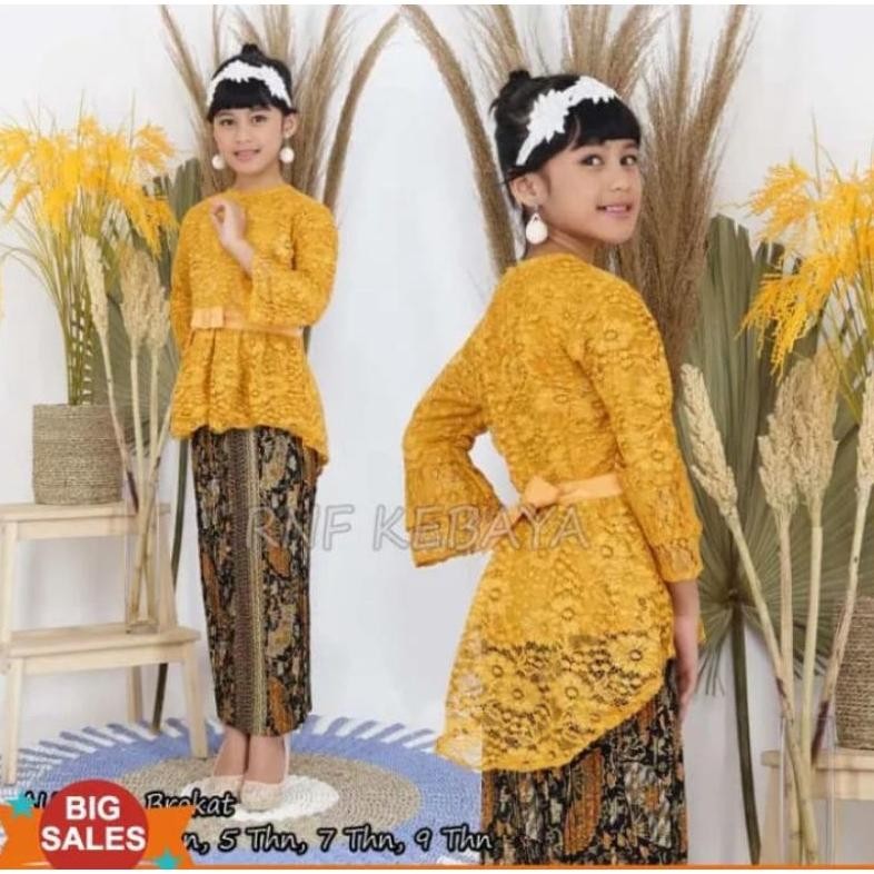 GHJ Setelan/Atasan/Rok Aurora Kids 2022 untuk 5 - 12 Tahun Kebaya Brokat Anak dan Rok Plisket Span K