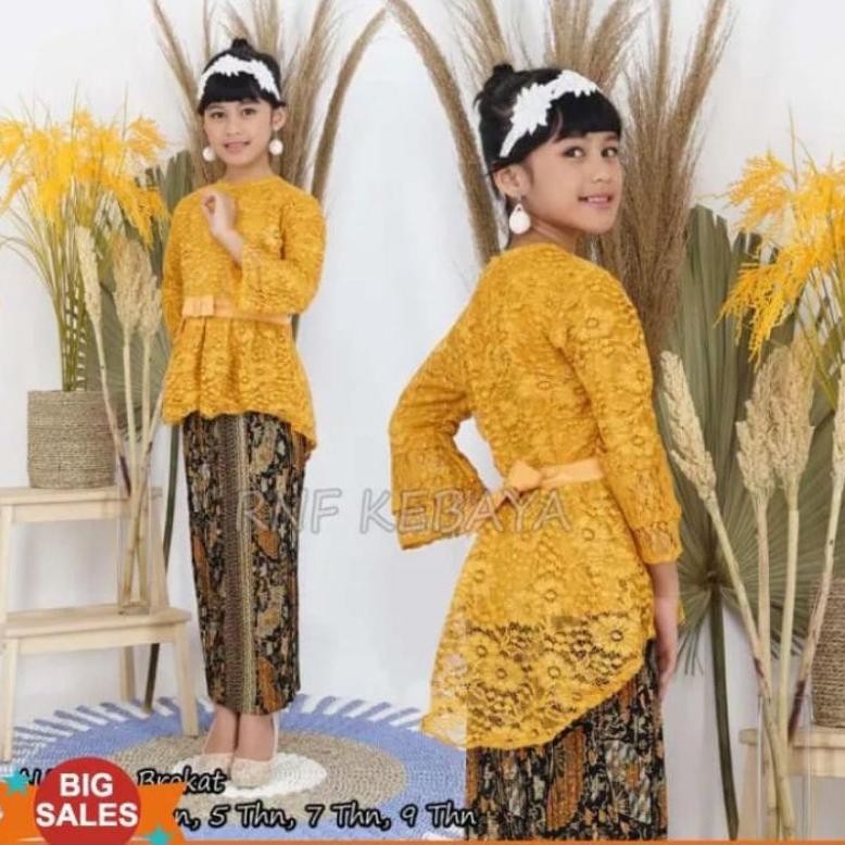 GHJ Setelan/Atasan/Rok Aurora Kids 2022 untuk 5 - 12 Tahun Kebaya Brokat Anak dan Rok Plisket Span K