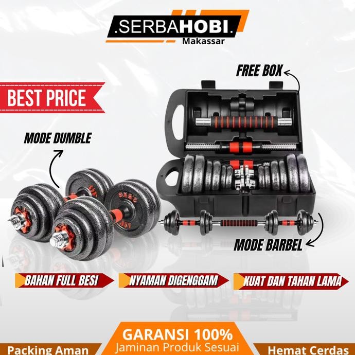 Dumble Dumbell Dumbel Barbel Set Barbel 2 In 1 Pvc / Barbel Box Besi / 20Kg / 30Kg / 40Kg / 50Kg  Te