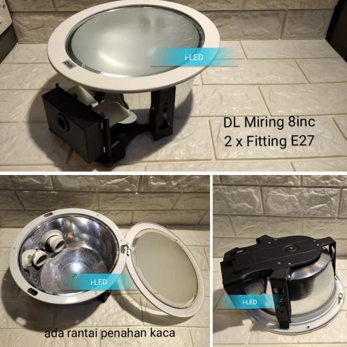 Lampu Downlight Kaca Miring 8 inch Putih Kap Plafon 8 in Fitting E27