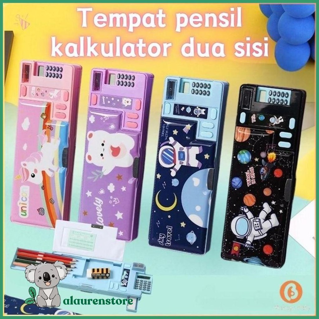 

[Penjual Lokal] Kotak Pensil Kartun Dua Sisi Dengan Kalkulator Dan Rautan Pensil / Kotak Pensil Multifungsi Kotak Pensil Tombol Mekanis Pop-Up Cod