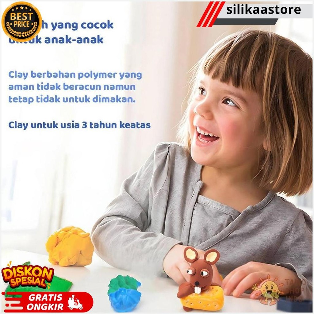 ( Paket 6 Set ) Mainan Anak Clay Polymer Isi 12 Pcs Clime Set Soft Clay Dough 12 Warna Edukasi Kreat