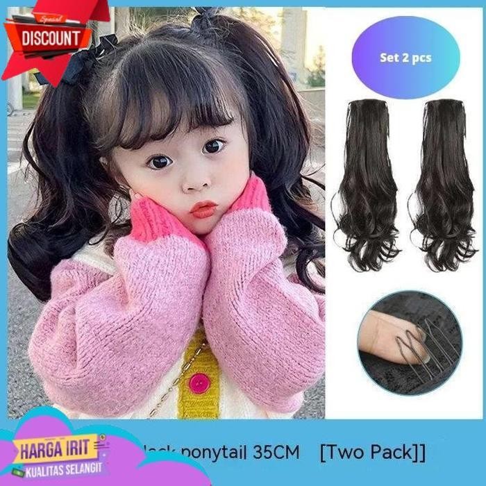 Terbaik Set Isi 2 Wig Ponytail Anak Premium, Hair Clip Wig Extension Korean Style