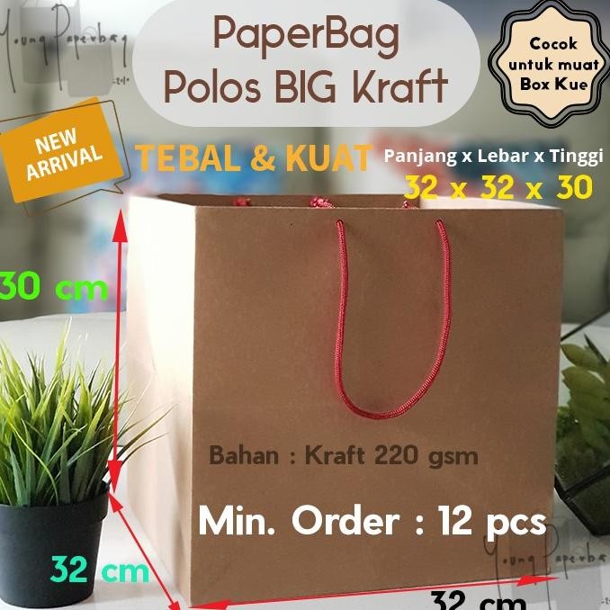 

ew-45 [220gsm] Paper Bag Kue/Cake/Nasi/Bento Box Polos Kraf Coklat Tebal 32 x 32 x 30 (1 lusin) Viral