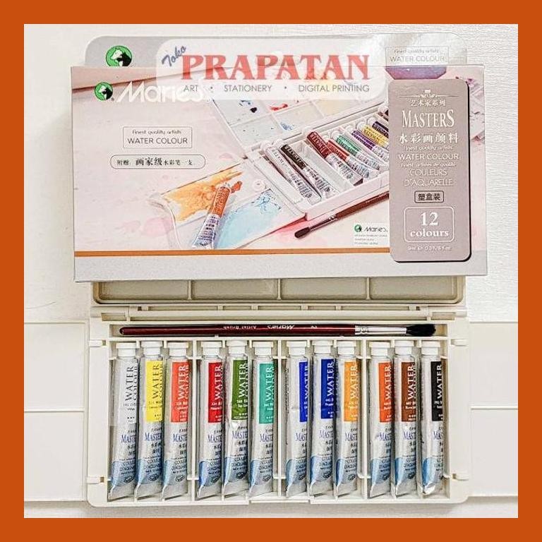 

[ PERALATAN LUKIS / GAMBAR ] MARIES MASTERS WATERCOLOR SET W-8012 | CAT AIR SET PACKING AMAN