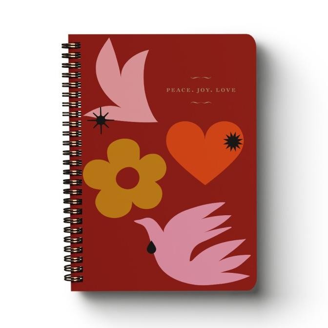 

Papermark A5 Spiral Notebook Peace Love Joy Red