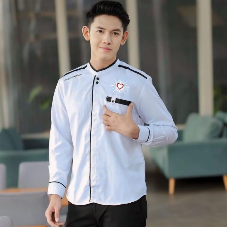 qw-45 Baju Koko putih Hati bersinar Lengan panjang Koko Psht Koko Hati Bersinar Rrcloth Hemat