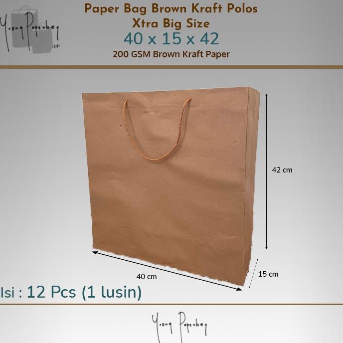 

FUZ-611 Paper Bag / Tas Kertas / Shopping Bag Kraft Coklat Polos BIG 40x15x42 (1 lusin) Terlaris