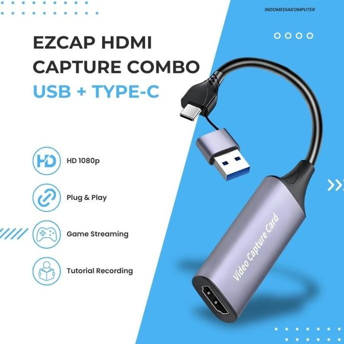 Ezcap Hdmi Capture Usb+Type-C Video Capture Card Usb+Type-C Ezcap Hdmi Capture 1080P New Stok