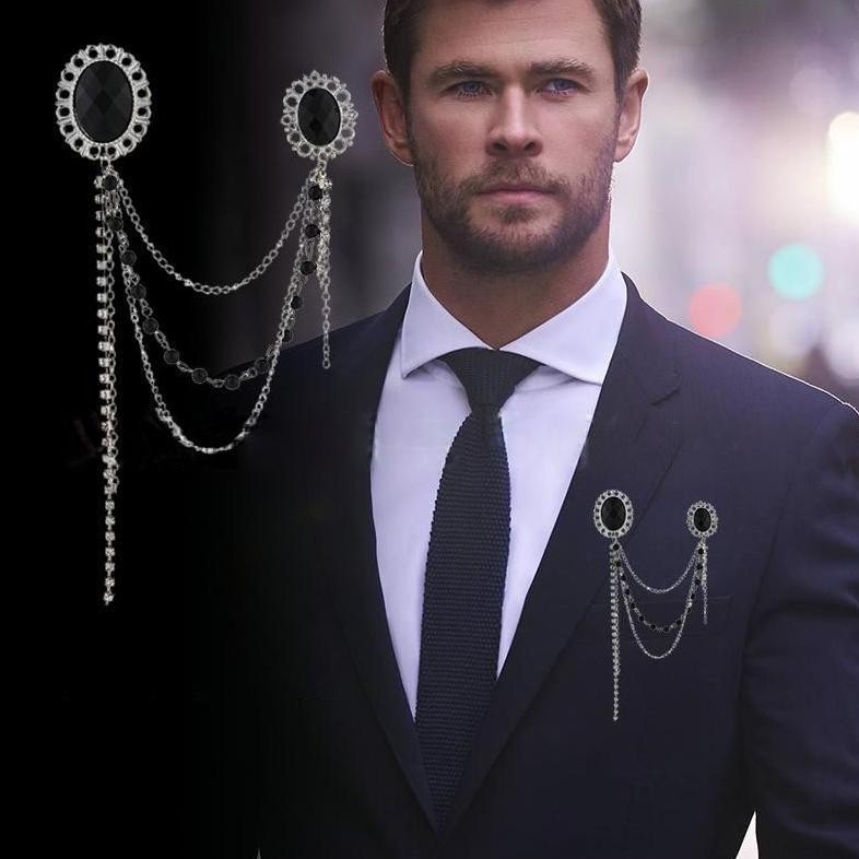 HRN-813 Bros Rantai Jas Pria Wanita Lapel Pin Bros Jas Rantai Pin Kerah Kemeja Pin Bros Rantai Murah